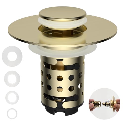 Universal Bathroom Sink Drain Stopper Hair Catcher, Brushed Gold - color: Brushed Gold Finish