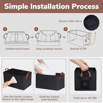 CHICVITA 30L Large Fabric Closet Bins for Shelves, 2Pack, Black - color: Black, size: 16 ¾" L x 11" W x 9 ¾" H