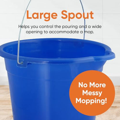 Superio 2.75 Gallon Plastic Mop Bucket with Grip Handle, Utility Pail for Cleaning, Car Wash, Fishing, Camping & Household Use, 10 Liter, Royal Blue - 4 Pack - color: Royal Blue, size: 4 Pack