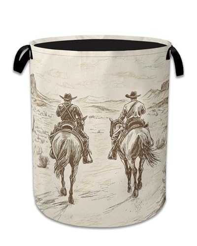 Western Cowboy Laundry Hamper With Handle,Foldable Oxford Cloth Horse Desert Laundry Basket,20.8"x16" Clothes Storage Basket for Laundry Room/Bedroom/Bathroom - color: Western Cowboy Horse Desert
