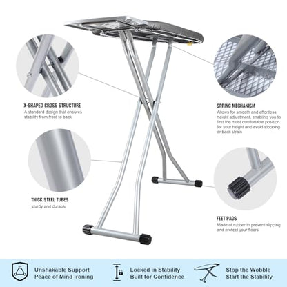 oleaf Ironing Board with Cover and Thicken Pad Height Adjustable Full Size Foldable Iron Board with Iron Rest, Stable Steel Legs, Metal Construction, Heat Resistant, Beige - color: Beige