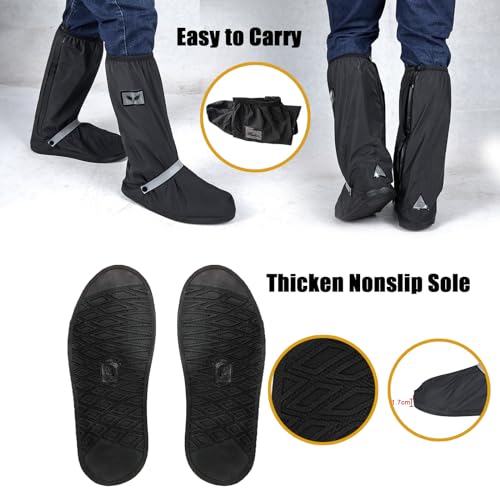 GARGOYLE BELLS Waterproof Rain Cover Boot Non-Slip Shoe Covers with Zipper and Reflector Heavy Duty Reusable Rain Boots for Men Women - color: Black-Long Style, size: L=11.81''