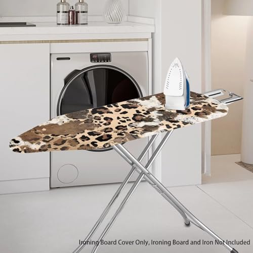 Cow Leopard Print Ironing Protector for Ironing Board Standard Size 15x54 Inch Iron Board Cover Non Stick Stain and Scorch Resistant, Easy to Install - color: Brown - Cow Leopard