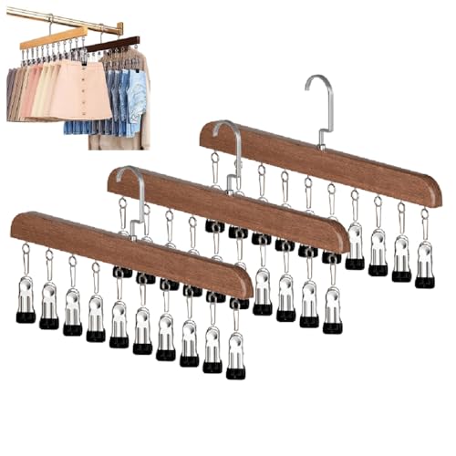 Legging Hangers with 10 Clips,Space Saving Cap Organizer for Closet,Wooden Hats Hangers 3 Pack,360° Rotating Hanging Closet Organizer for Pants, Skirts and Socks Storage (Set of 3,Vintage) - color: Vintage*3
