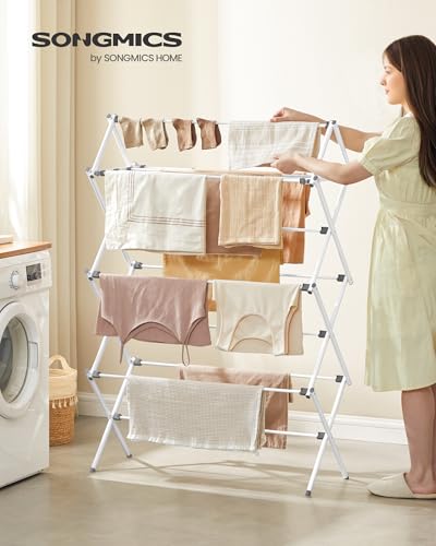 SONGMICS Foldable Clothes Drying Rack, 36.6 x 14.6 x 53.2 Inches - color: White, size: 36.6" W