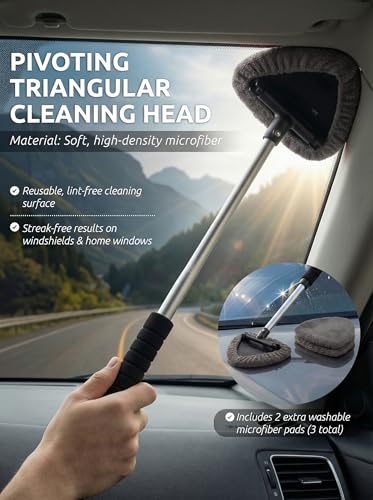 TAKAVU Window & Windshield Cleaner, Extendable, 3 Microfiber Pads (Grey) - color: Grey