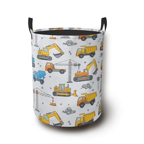 Cute Excavator Laundry Basket,Car Foldable Oxford Cloth Laundry Hamper with Handles Waterproof Dirty Clothes Storage Basket for Bathroom Bedroom Dorm Room 16" x 20.8" - color: Cute Excavator Car