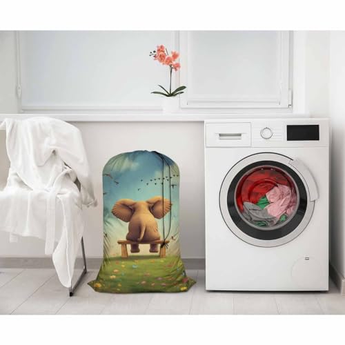 Swono Cute Elephant Large Travel Laundry Bag - Wet/Dry, Dirty Clothes Bag for Gym, Swimming, Yoga - Blue Cloud - color: Cute Elephant