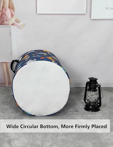 Foldable Waterproof Round Fabric Laundry Basket Home, Yellow Star Astronaut - color: Round-Yellow Star Astronaut
