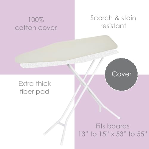 Ironing Board Cover and Pad (Khaki), 100% Cotton with Premium Polyester Padding by Seymour Home Products; Fits Full Size Board | Stain and Scorch Resistant; Elastic Edge | Laundry Accessories - color: Premium, Khaki, style: Premium