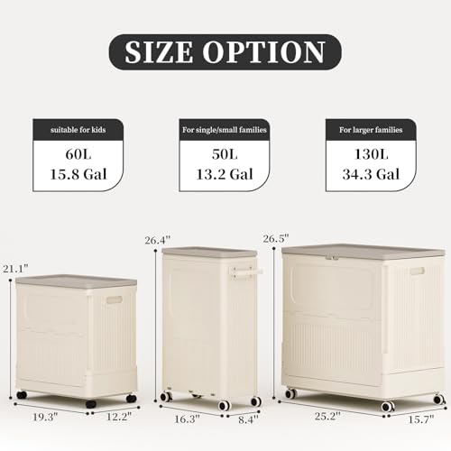 Small Laundry Hamper for Kid on Wheels with Handle 60L - color: Milky, size: 60L