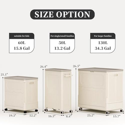 Small Laundry Hamper for Kid on Wheels with Handle 60L - color: Milky, size: 60L