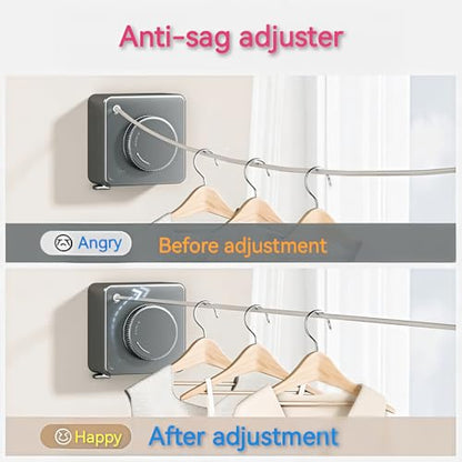 Retractable Clothesline, Wall Mounted, Stainless Steel, 17 Ft Indoor Outdoor (Grey-1) - color: Grey-1