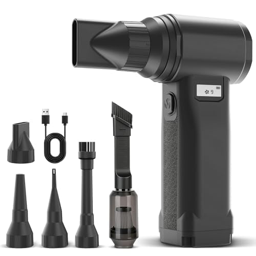 Electric Compressed Air Duster, 300,000RPM Cordless Air Blower for Dust Removal, Duster/Vacuum 2-in-1 with 10 Speeds, 20000mAh Rechargeable & 5 Nozzles Dust Blower for PC, Keyboard, Car, Outdoor - color: Matte Black