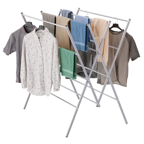 Whitmor Drying Rack Clothing, Foldable Clothes Drying Rack for Laundry, 12 Metal Bars for Hanging Clothes, Indoor & Outdoor Use, 36.2" D x 30.3" W x 40.5" H, Silver - color: Aluminium