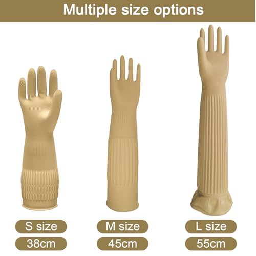 Rubber Gloves for Cleaning with Long Cuffs Waterproof Dishwashing Household Gloves with Grip for Kitchen Bathroom - color: Brown, size: Large