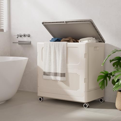 Small Laundry Hamper for Kid on Wheels with Handle 60L - color: Milky, size: 60L