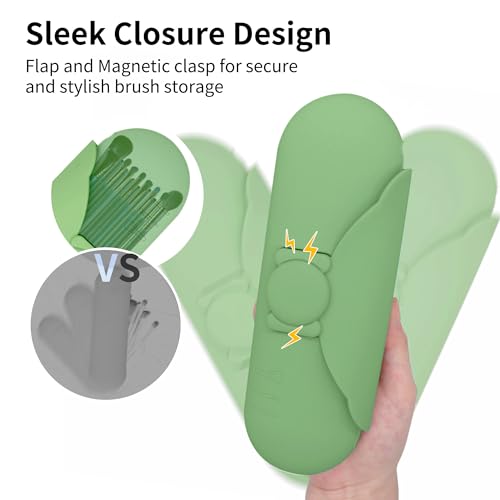 Travel Silicone Makeup Brush Holder with Cleaning Pad and Magnetic Closure - color: Green