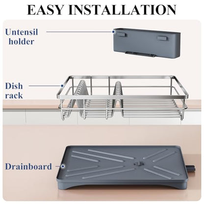 SNTD Dish Drying Rack for Kitchen Counter, 11.8" W x 16.7" L, Silver - color: Silver