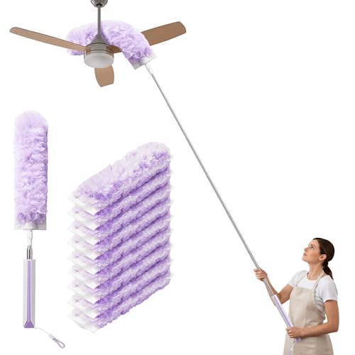 JOYMOOP Ceiling Fan Cleaner Duster and Cobweb Duster with Extension Pole, 28–98 Inch Handle and 9 Refills for High Ceilings and Furniture - size: 98" Extendable Duster + 9 Duster Refills