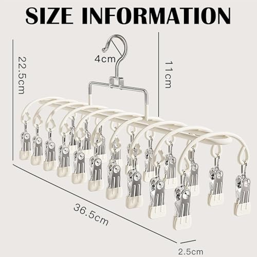 20 Clips Space-Saving Multi-Pants Hangers, 360° Rotating Hangers (Beige) - color: Beige