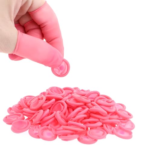 100 Pcs Finger Cots Finger Protectors, Medium Finger Protectors Disposable Fingertips Protective Finger Cots Silicone Non-allergenic Finger Gloves Suitable for Beauty Manicure Massage Electronic(Pink) - color: Pink