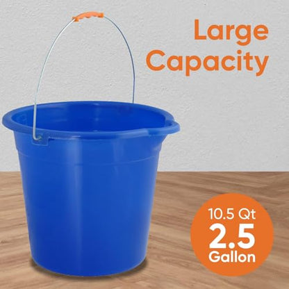 Superio 2.75 Gallon Plastic Mop Bucket with Grip Handle, Utility Pail for Cleaning, Car Wash, Fishing, Camping & Household Use, 10 Liter, Royal Blue - 2 Pack - color: Royal Blue, size: 2 Pack