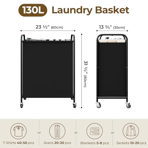 GRANNY SAYS 2 Section Laundry Sorter, 130L Large Hamper Basket with Wheels - color: Black, size: 130L