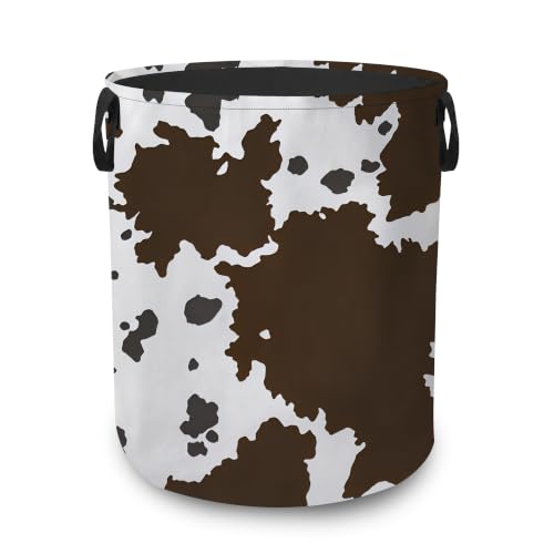 Cow Print Western Portable Laundry Hamper,Farmhouse Brown Collapsible Clothes Basket with Handles,Waterproof Oxford Cloth Organizer for Dorm Bedroom Bathroom Nursery,16 x 20 Inch - color: Cow Print Western,Farmhouse Brown