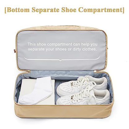 Large Travel Duffle Bag Carry on Weekend Bag with Shoes Compartment Gym Bags for Travel Women Men Waterproof Business Work Overnight Trips Sport Hospital Airplane Travel Essentials Khaki - color: A18-Khaki