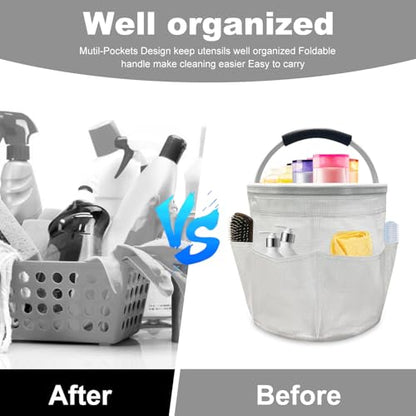 17L Cleaning Caddy with Handle, Foldable Cleaning Supply Caddy with 6 Pockets Cleaning Caddy Bag for Outdoor Camping Garden Harvest Basket Bathroom Storage (Clear) - color: Clear