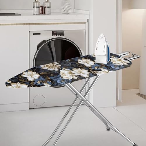 Flashideas Flower Print Ironing Board Cover with Elastic Edge Non Stick Scorch Stain Resistant Cover Heavy Duty Iron Pad Covers Standard Boards with Hook and Loop Fastener Strap - color: Flower Print 2