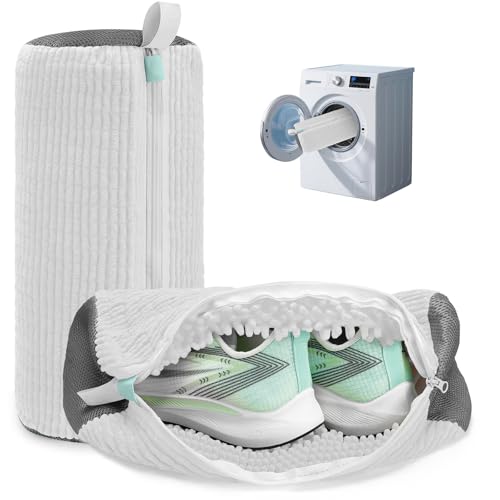 Shoe Washing Machine Bag Laundry Shoe Bag for Washer and Dryer Reusable 2pc Shoe Cleaning Bags for Sneakers 360° Deep Cleaning Machine for All Shoes Types With Self-locking Zipper - color: White 2Pcs