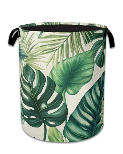 Tropical Palm Leaves Laundry Hamper With Handle,Foldable Oxford Cloth Laundry Basket,20.8"x16" Clothes Storage Basket for Laundry Room/Bedroom/Bathroom - color: Tropical Palm Leaves