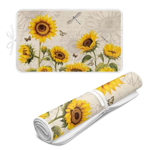 Sunflower Ironing Mat Pad for Table Portable Travel Iron Blanket Vintage Ironing Board Covers Tribal Pressing Mat Heat Press Pads 32x16 Inches,Yellow - color: Vintage Sunflower
