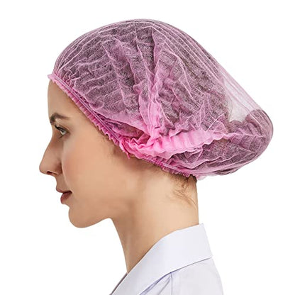 ProtectX 500-Pack Pink Disposable Hair Nets, Elastic Head Cover, Bouffant Caps, Sanitation Head Cover for Food Service, Spa Men & Women - 21 inch - size: Pink 500 Pack