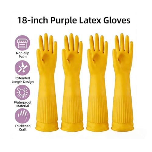 Household Cleaning 18inch Kitchen Dishwashing Rubber Gloves - color: Latex Color, size: Small
