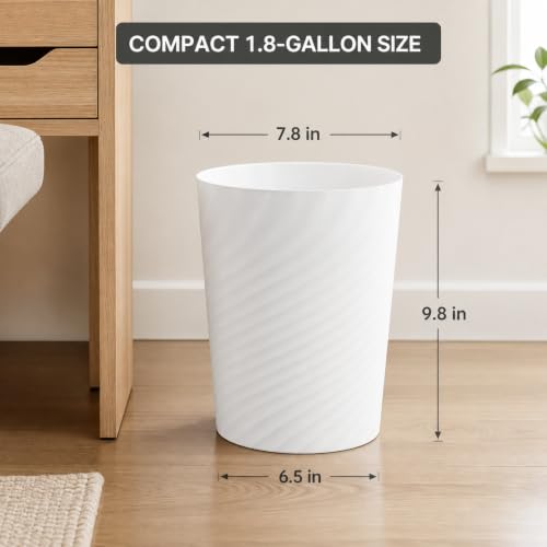 UUJOLY Plastic Small Bathroom Trash Can Wastebasket Garbage Can, White - color: White, size: 1.8 Gallon/1 Pack