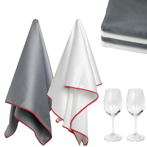 Wine Glass Polishing Cloths Large Glass Cleaning Cloth, Streak Free, Lint Free Microfiber Cleaning Cloth for Glasses, Stemware, Sunglasses, Camera Lens, 20 Inch X 23 Inch (2 Pack White | Gray)