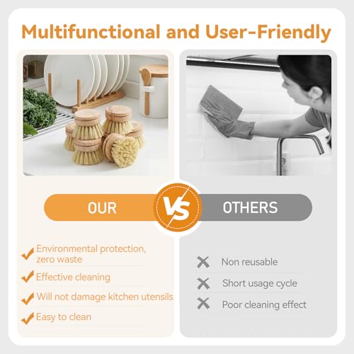 12pcs Dish Brush with Wooden Handle Natural Kitchen Brush Washing Scrubber