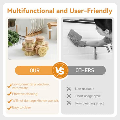 12pcs Dish Brush with Wooden Handle Natural Kitchen Brush Washing Scrubber