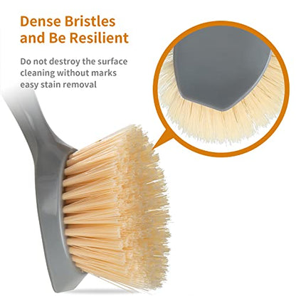 2 Pack Kitchen Dish Brush Bamboo Handle Dish Scrubber Built-in Scraper - style: Gray