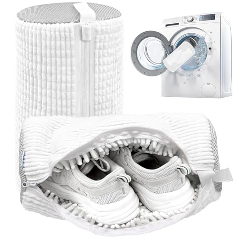 Shoe Washing Machine Bag,Laundry Shoe Bag for Washer and Dryer,Reusable Shoe Cleaning Bag for Sneakers,Tennis Shoes,With Self-locking Zipper, Microfiber Inside (Lite White - 2 Pack) - color: Lite White - 2 Pack