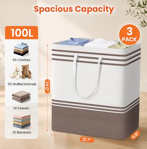 TranquilRelax 3-Pack Laundry Basket, Laundry Hamper, Khaki-100L - color: Khaki, size: 100L
