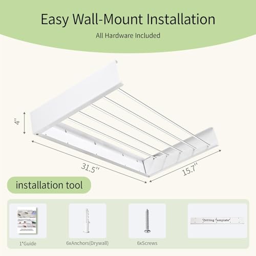 Wall Mounted Clothes Drying Rack 31.5" Foldable, 60 lb for Laundry & Apt