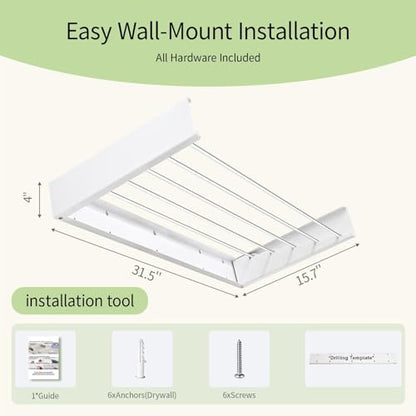 Wall Mounted Clothes Drying Rack 31.5" Foldable, 60 lb for Laundry & Apt