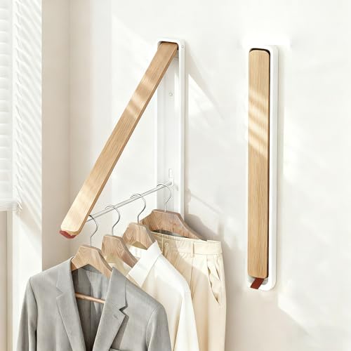 Clothes Drying Rack Wall Mounted for Laundry Balcony RV, Wood Color - color: Wood