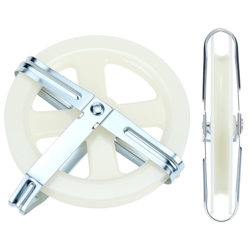 QWORK Clothesline Pulley Set, 2 Pack 5-Inch Nylon Pulley for Outdoor Clotheslines, Fits Rope Up to 3/8-in
