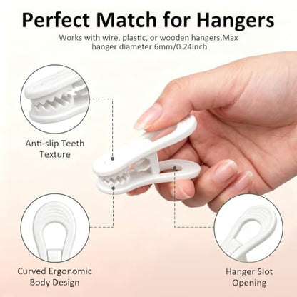 30 Pack Plastic Hanger Clips, White Heavy Duty Clothes Clips for Pants, Skirts & Baby Clothes, Anti-Slip Laundry Clips for Drying