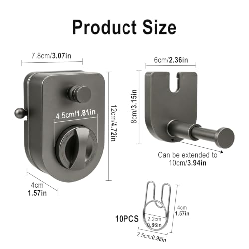 Retractable Clothesline with Adjustable Tension, 13.7 Ft Anti-sag Laundry Line, Wall Mount Drying Clothes Line with Telescopic Rod, Heavy Duty Clothes Drying Line for Indoor Outdoor Use